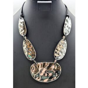 Silver Tone Chunky Hammered Disk Corded 21.5" Necklace